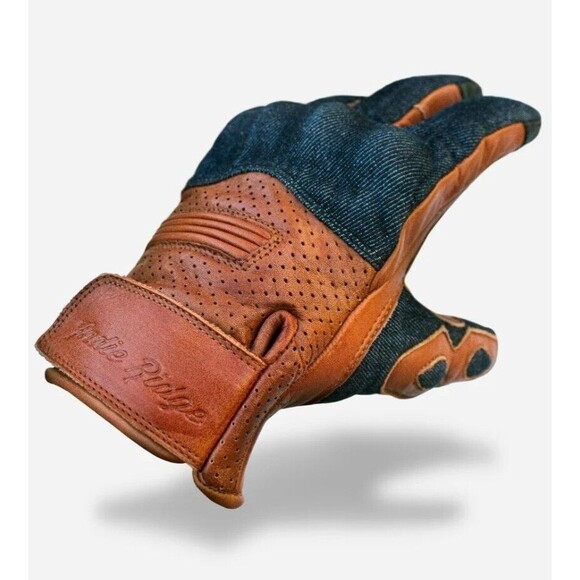 New Indie Ridge Denim On Camel Leather Motorcycle Riding Gloves Sz XXL - Picture 6 of 8